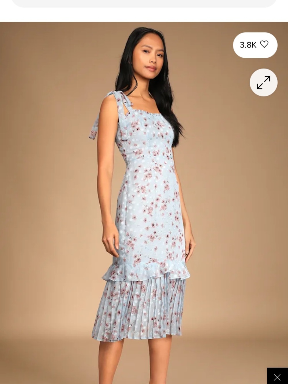 Lulu's Terrace Views Sky Blue Floral Tie-Shoulder Midi Dress